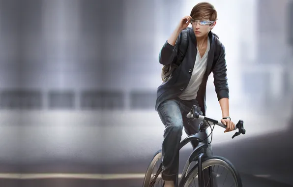 Картинка велосипед, город, очки, парень, G-host Lee, Jason - And His Items