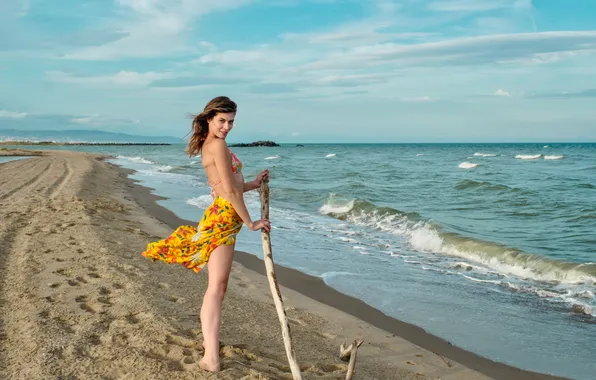 Waves, beach, ocean, model, sand, brunette, gorgeous, photoshoot