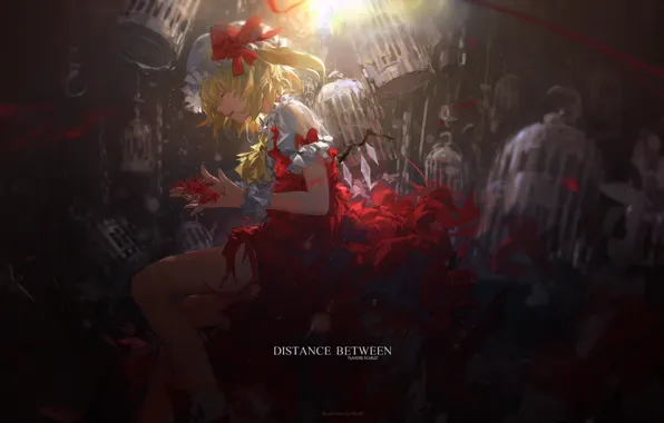 Цветок, девушка, арт, клетки, Touhou, Flandre Scarlet, Miv4t