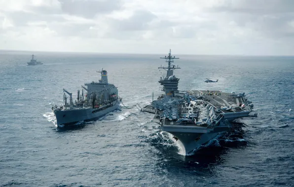 Оружие, корабли, армия, USS Carl Vinson (CVN 70), guided-missile cruiser USS Bunker Hill (CG 52)
