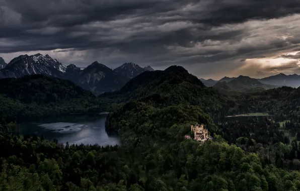 Картинка пейзаж, горы, замок, Германия, Бавария, панорама, Germany, Bavaria