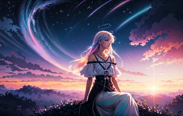 Картинка sky, girls, blonde, ai art