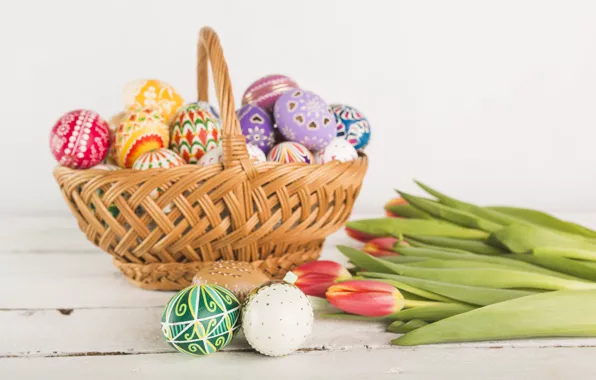 Цветы, весна, colorful, Пасха, тюльпаны, wood, flowers, tulips