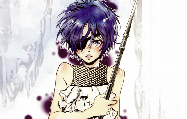 Рука, синие волосы, пика, оборки, повязка на глаз, Реборн, Chrome Dokuro, Katekyou hitman Reborn