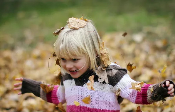 Картинка осень, листья, девочка