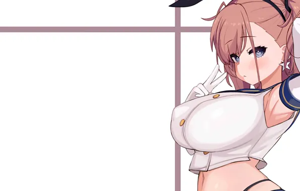 Girl, sexy, blouse, brown hair, boobs, anime, blue eyes, beautiful