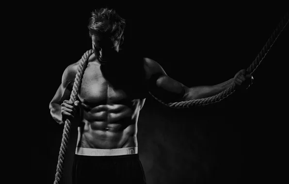 Поза, black & white, канат, трос, muscle, мышцы, черно - белое, пресс