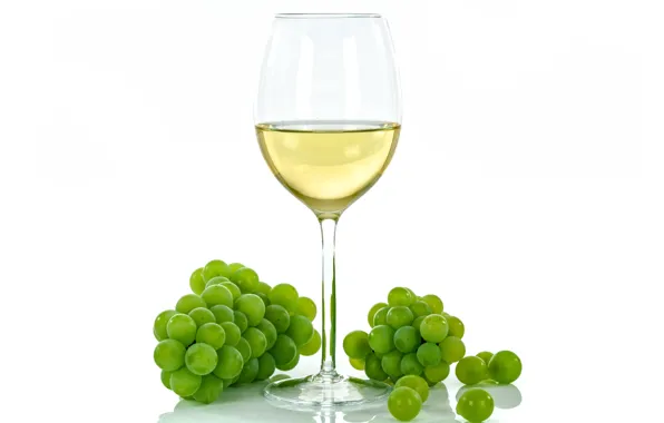 Вино, бокал, виноград, белый фон