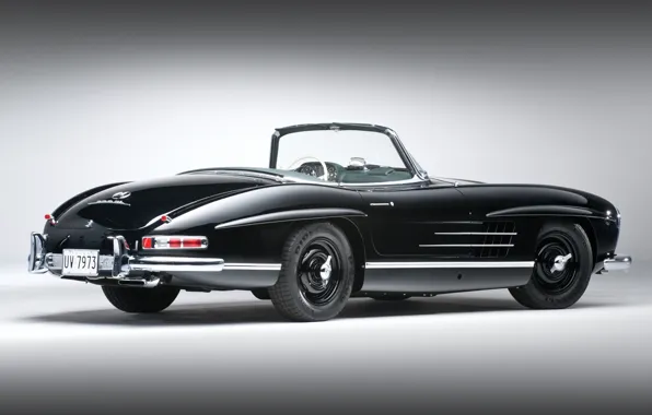Картинка чёрный, кабриолет, классика, mercedes-benz, мерседес, вид сзади, 1957, красивая машина