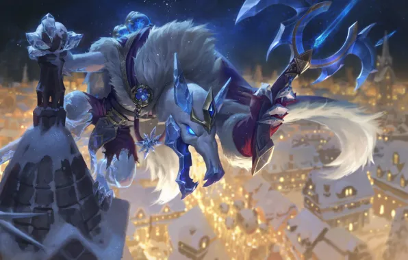 Зима, город, вечер, фэнтези, крыса, League of Legends, Riot Games, Twitch