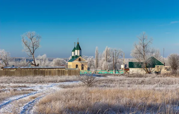 Картинка зима, иней, деревня, мороз, Руслан Востриков