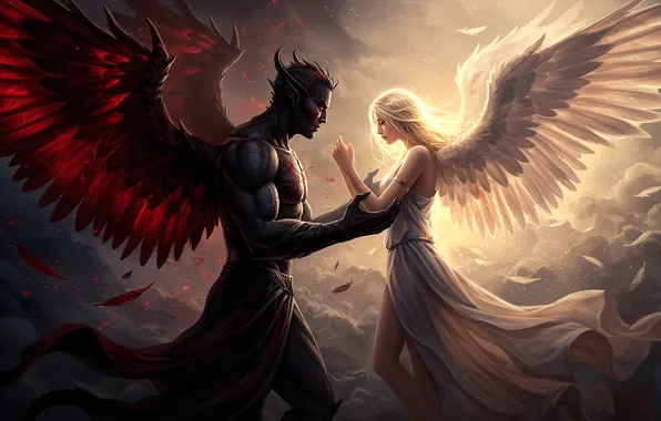 Ангел, демон, арт, demon, wallpaper, art, angel