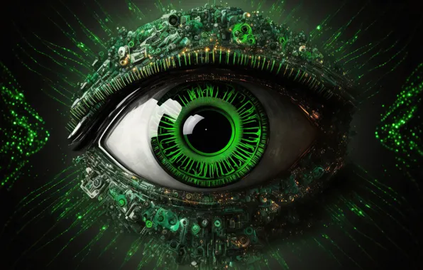 Зеленый, глаз, green, микросхемы, eye, digital art, цифровое искусство, microchips