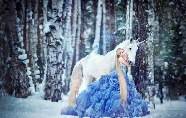 Картинка зима, лес, белый, девушка, снег, деревья, любовь, природа