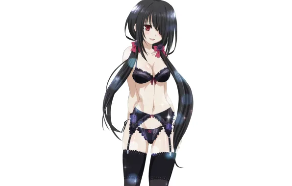 Girl, sexy, lingerie, bra, cleavage, panties, thighhighs, long hair