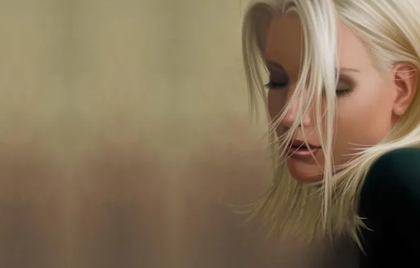 Картинка девушка, лицо, фон, волосы, арт, блондинка