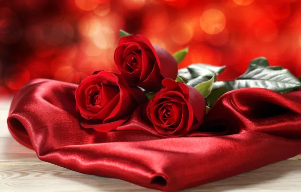 Картинка цветы, розы, шелк, красные, ткань, сатин