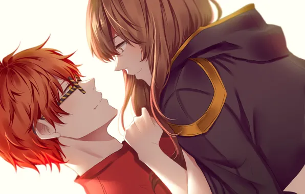 Девушка, романтика, игра, аниме, арт, парень, двое, mystic messenger