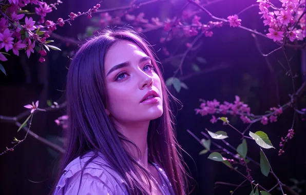 Women, face, purple, closeup, Teen Vogue, purple background