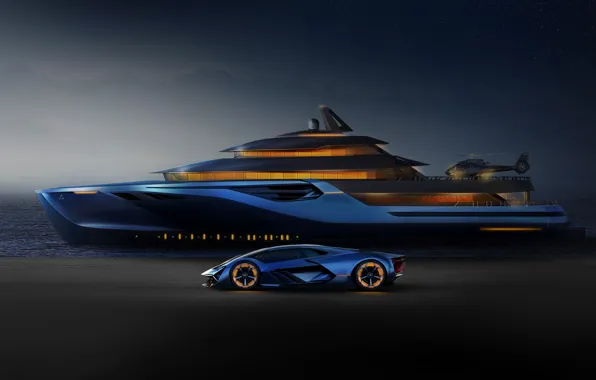 Рендеринг, Lamborghini, яхта, Terzo Millennio