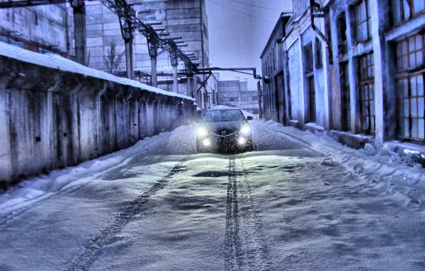 Картинка Зима, Снег, Следы, Mazda 6