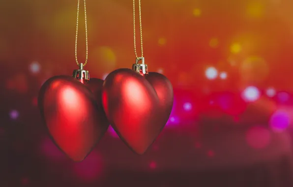 Сердечки, red, love, romantic, hearts, bokeh, Valentine's Day