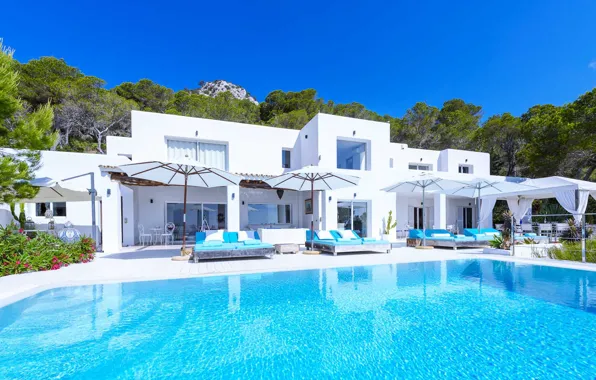 Вилла, бассейн, архитектура, Испания, терраса, Ibiza, Villa White Angel
