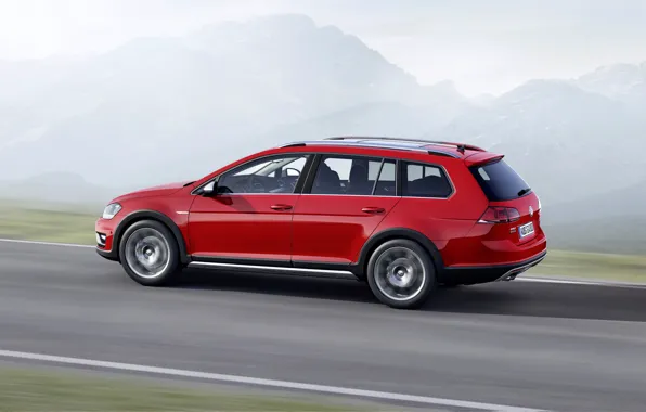 Картинка дорога, красный, Volkswagen, универсал, 2014, Golf Alltrack