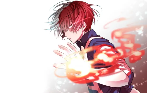 Огонь, пламя, аниме, арт, парень, Boku no Hero Academia, Моя геройская академия, Тодороки Шото