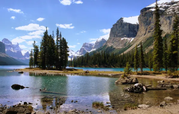 Картинка лес, пейзаж, горы, природа, озеро, остров, Канада