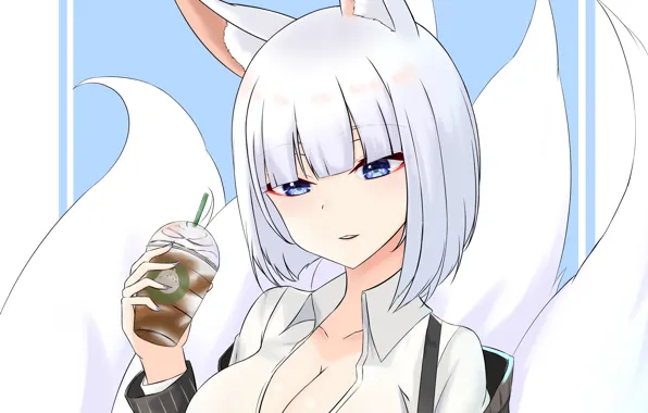 Girl, sexy, cleavage, boobs, animal ears, anime, blue eyes, beautiful