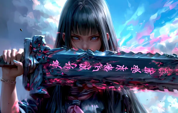 Kawaii, girl, sword, game, sky, weapon, anime, power
