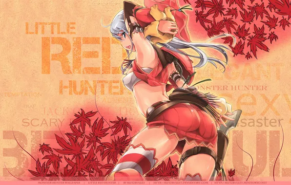 Попка, листья, девушка, Little Red Hunter