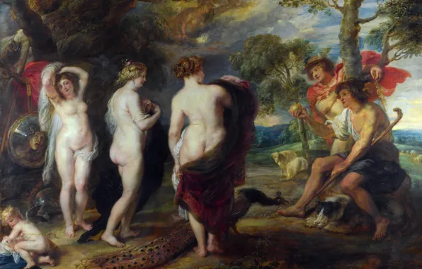 Картинка картина, Питер Пауль Рубенс, мифология, Суд Париса, Pieter Paul Rubens