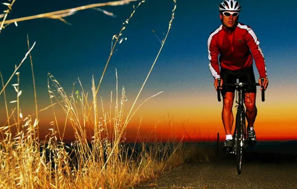 Дорога, вечер, спортсмен, велосипедист, mountain bike