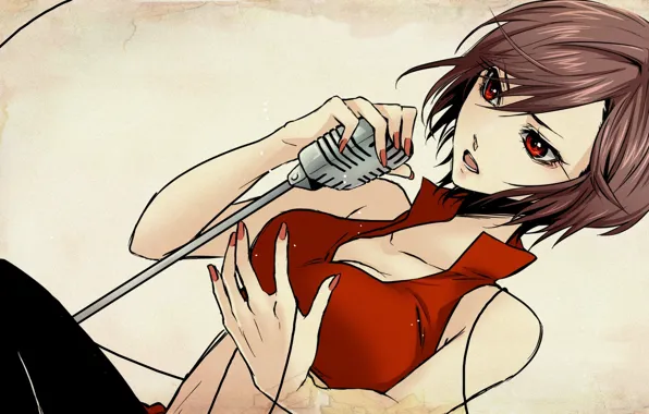Девушка, микрофон, vocaloid, вокалоид, meiko