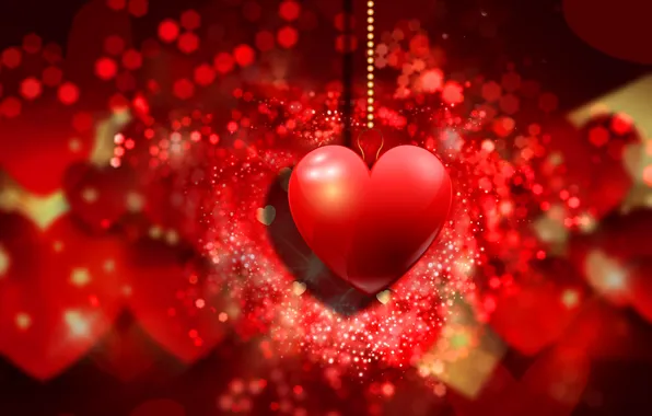 Сердечки, red, love, background, romantic, hearts, bokeh, Valentine's Day