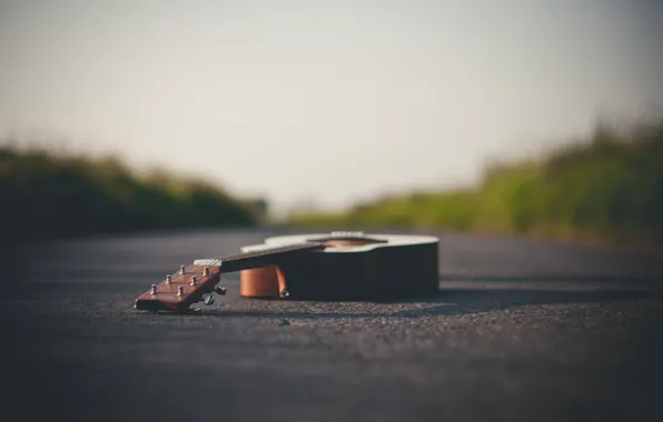 Дорога, гитара, горизонт, guitar, road, боке, bokeh, horizon