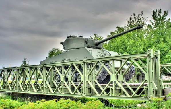 Мост, войны, танк, бронетехника, средний, M4 Sherman, периода, мировой