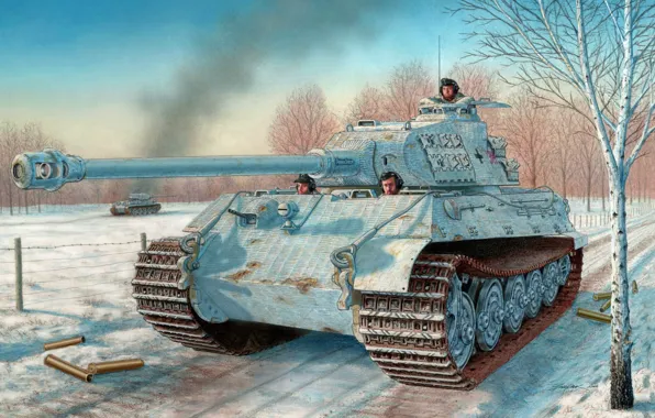 Картинка рисунок, вторая мировая, немцы, вермахт, тяжелый танк, Tiger II, Sd. Kfz. 182, тигр 2