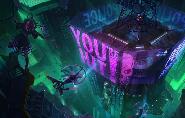 Город, Неон, Стиль, Здания, City, Fantasy, Арт, Art