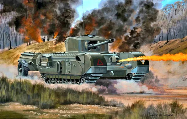 Картинка танк, Вторая Мировая война, Черчилль, Великoбритaния, Огнемётный, Churchill Crocodile