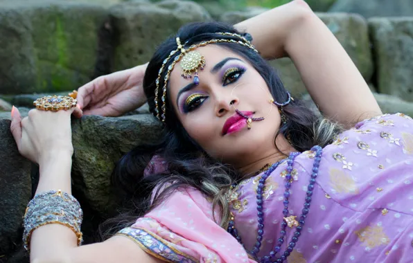 Девушка, украшения, макияж, woman, индианка, indian brunette
