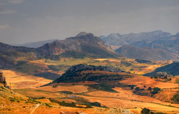 Картинка небо, трава, горы, долина