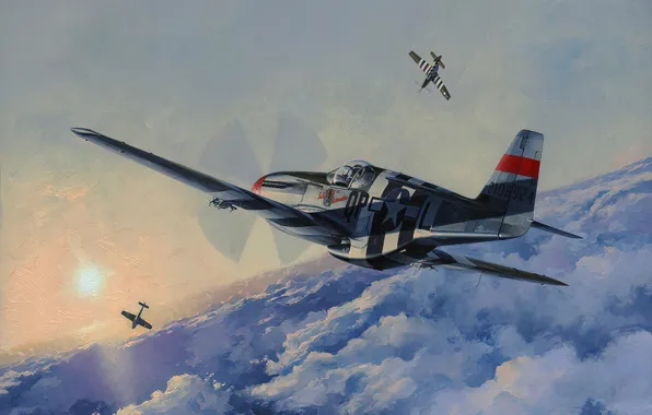 Картинка airplane, painting, aviation, ww2, P-51 Mustang