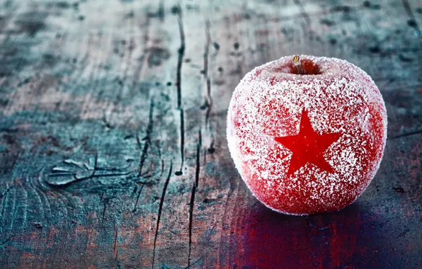 Зима, красное, звезда, яблоко, Новый Год, Рождество, Christmas, праздники