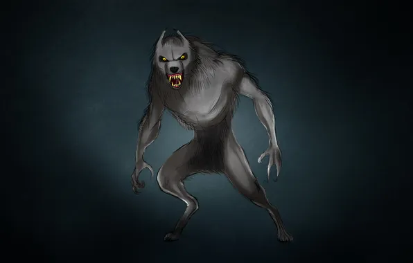 Картинка темный фон, волк, оборотень, рычит, wolf, werewolf
