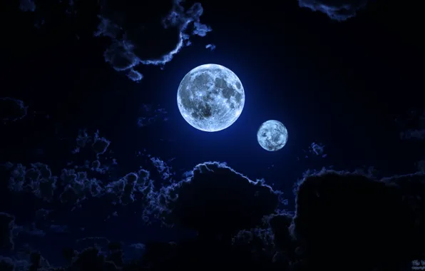 Небо, облака, планеты, Ночь, Луна