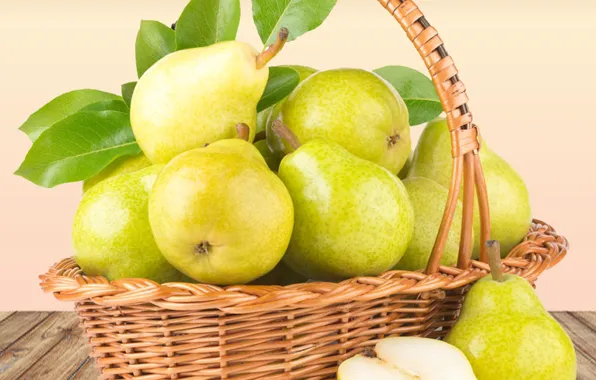 Still life, pears, basket
