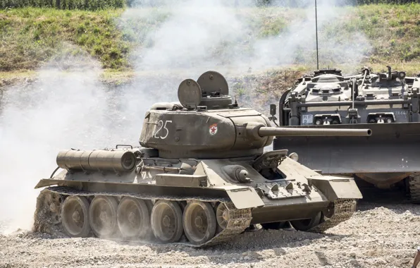 Картинка дым, танк, советский, средний, Т-34-85